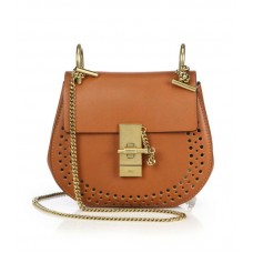 Borsa a tracolla mini Chloe Drew in pelle traforata color caramello