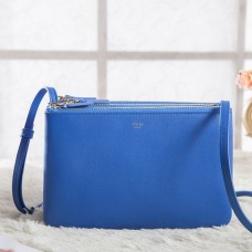 Borsa a tracolla Celine Small Trio in pelle di vitello blu Borsa a tracolla Celine Small Trio in pelle di vitello blu