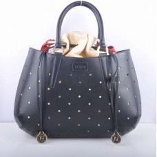Borsa grande Fendi B Fab in pelle nera traforata con manico superiore