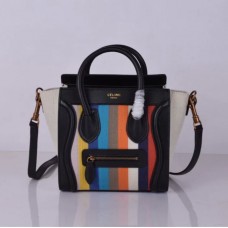 Borsa Celine Small Luggage Tote nera a righe arcobaleno Borsa Celine Small Luggage Tote nera a righe arcobaleno