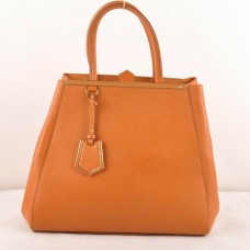 Borsa grande Fendi 2jours color giallo terra con venature incrociate e dettagli in pelle Ferrari