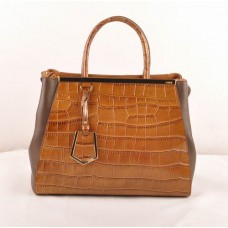 Borsa media Fendi 2jours in pelle con venature di coccodrillo color caffè e pelle Ferrari color caffè scuro