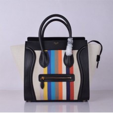 Borsa tote grande Celine Luggage nera a righe arcobaleno