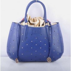 Borsa grande Fendi B Fab in pelle blu traforata con manico superiore