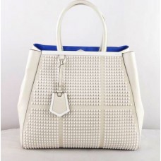 Borsa Fendi 2Jours in pelle Saffiiano bianca con chiusura a bullone