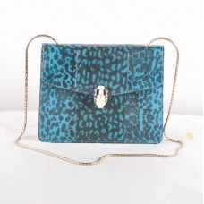 Borsa a tracolla Bvlgari Serpenti in pelle con venature di serpente, blu, modello 605 Borsa a tracolla Bvlgari Serpenti in pelle con venature di serpente, blu, modello 605
