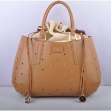Borsa grande Fendi B Fab in pelle traforata color albicocca con manico superiore