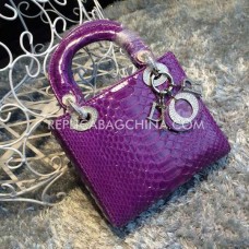 Replica della borsa Dior Lady Tote in pelle di serpente viola