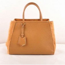 Borsa media Fendi 2jours in pelle di vitello/crine di cavallo color giallo terra