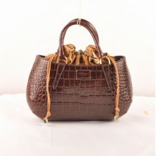 Borsa media Fendi B Fab in pelle con venature di coccodrillo color caffè scuro, con manico superiore.