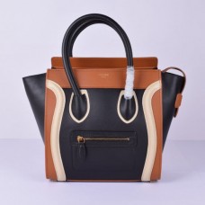 Borsa Celine Medium Luggage Tote, nera, marrone e bianca.