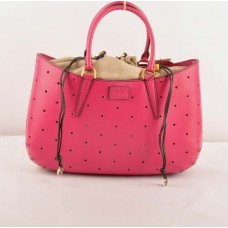 Borsa grande Fendi B Fab in pelle traforata color pesca Ferrari con manico superiore