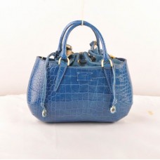 Borsa media Fendi B Fab in pelle blu effetto coccodrillo con manico superiore
