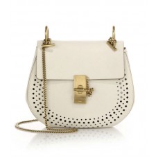 Borsa a tracolla piccola Chloe Drew in pelle traforata bianca