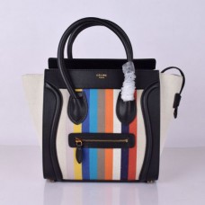 Borsa tote Celine Medium Luggage nera a righe arcobaleno Borsa tote Celine Medium Luggage nera a righe arcobaleno