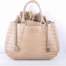 Borsa grande Fendi B Fab in pelle color kaki effetto venature di coccodrillo con manico superiore