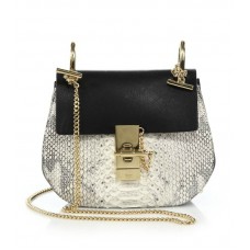 Borsa a tracolla piccola Chloe Drew in pelle e pitone, colore naturale