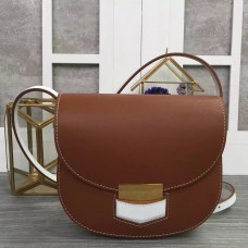 Borsa Celine piccola Trotteur bicolore in pelle di vitello color castagna