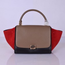 Borsa Celine Medium Trapeze in pelle scamosciata color kaki, nera e rossa Borsa Celine Medium Trapeze in pelle scamosciata color kaki, nera e rossa