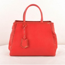 Borsa media Fendi 2jours in pelle di vitello rossa e crine di cavallo