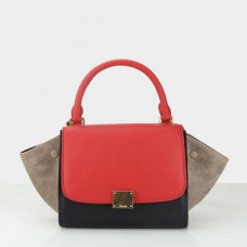Borsa Celine Small Trapeze in pelle scamosciata rossa, nera e kaki Borsa Celine Small Trapeze in pelle scamosciata rossa, nera e kaki