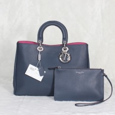 Borsa Dior Diorissimo Jumbo in pelle Litchi importata color blu zaffiro (finiture argentate) 602 Borsa Dior Diorissimo Jumbo in pelle Litchi importata color blu zaffiro (finiture argentate) 602