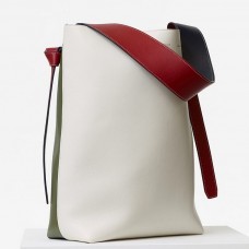 Borsa piccola Celine Twisted Cabas in pelle di vitello bianca/mandorla