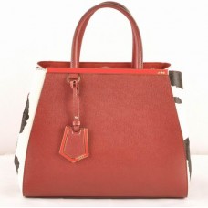 Borsa media Fendi 2jours con venature a croce rosse e inserti in pelle di crine di cavallo bianca e nera