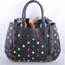 Borsa Fendi B Fab grande con manico superiore in pelle nera e decorazioni gioiello multicolore. Borsa Fendi B Fab grande con manico superiore in pelle nera e decorazioni gioiello multicolore.