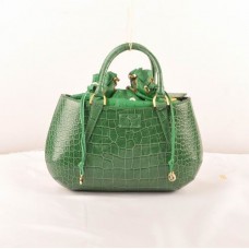 Borsa media Fendi B Fab in pelle verde coccodrillo con manico superiore