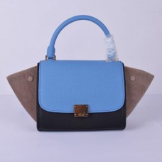 Borsa Celine Small Trapeze in pelle scamosciata blu, nera e kaki Borsa Celine Small Trapeze in pelle scamosciata blu, nera e kaki