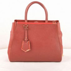 Borsa media Fendi 2jours in pelle Ferrari con venature a croce rosso scuro
