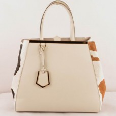 Borsa grande Fendi 2jours con venature incrociate bianche e inserti in pelle di crine di cavallo nera/giallo terra