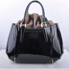 Borsa grande Fendi B Fab in pelle verniciata nera con manico superiore