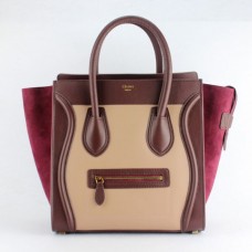 Borsa tote grande Celine in camoscio color nude/vino