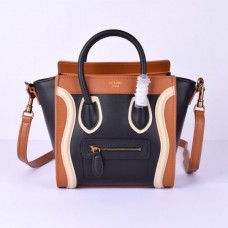 Borsa Celine Small Luggage Tote nera, marrone e bianca
