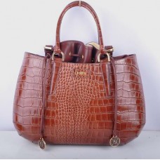 Borsa grande Fendi B Fab in pelle con venature di coccodrillo color caffè, con manico superiore.