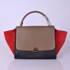 Borsa Celine Large Trapeze in pelle scamosciata color kaki, nera e rossa Borsa Celine Large Trapeze in pelle scamosciata color kaki, nera e rossa