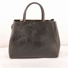 Borsa media Fendi 2jours in pelle nera con venature incrociate/Ferrari