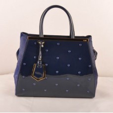 Borsa Fendi 2jours in pelle verniciata blu e crine di cavallo