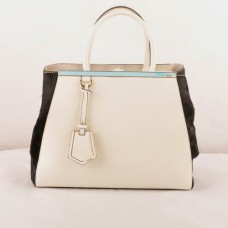 Borsa media Fendi 2jours in pelle di vitello bianca con inserti in crine di cavallo nero