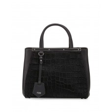 Borsa tote Fendi 2Jours Petite in pelle di vitello con stampa coccodrillo, nera