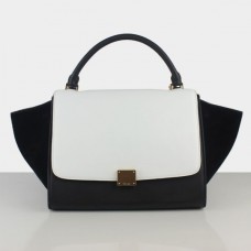 Borsa Celine Trapeze in pelle scamosciata bianca e nera