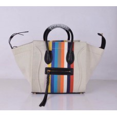 Borsa tote Celine Boston in tela nera a righe arcobaleno.