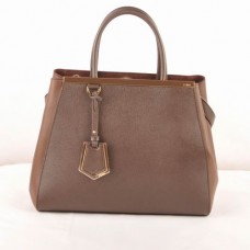 Borsa media Fendi 2jours in pelle color caffè scuro con venature incrociate/Ferrari