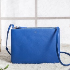 Borsa a tracolla grande Celine Trio in pelle di vitello blu