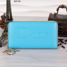 Portafoglio Christian Dior con cerniera, colore azzurro cielo, modello 116