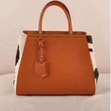 Borsa media Fendi 2jours color giallo terra con venature incrociate e inserti in pelle di crine di cavallo gialla/nera/bianca
