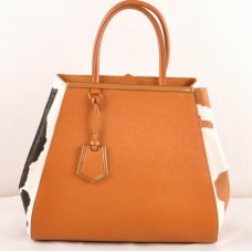 Borsa grande Fendi 2jours color giallo terra con venature incrociate e inserti in pelle di crine di cavallo nera/giallo terra