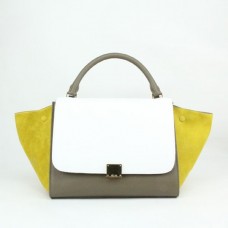 Borsa Celine Large Trapeze in pelle scamosciata bianca, kaki e gialla Borsa Celine Large Trapeze in pelle scamosciata bianca, kaki e gialla